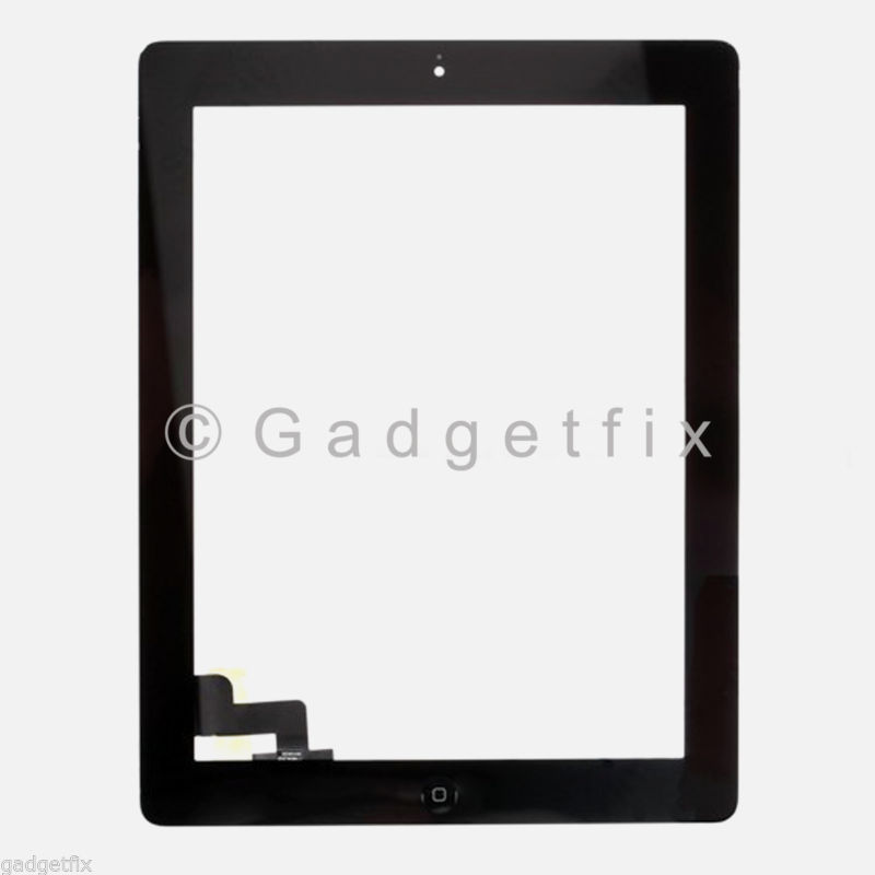Black Front Panel Touch Screen Digitizer Glass + Home Button Assembly for iPad 2