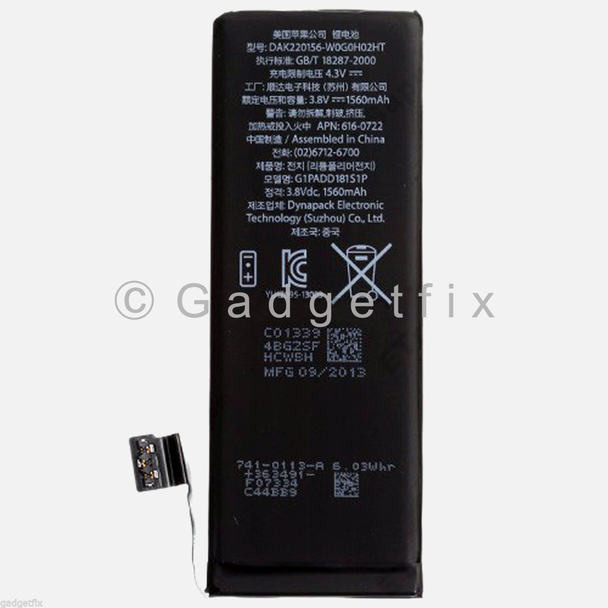 Li-ion Battery Replacement 1560mAh For Apple iPhone 5S 5C 616-0722 616-0667