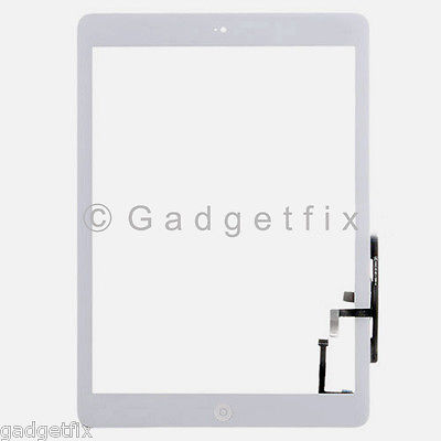 White Touch Screen Glass Digitizer For iPad Air + Adhesive + Home Button