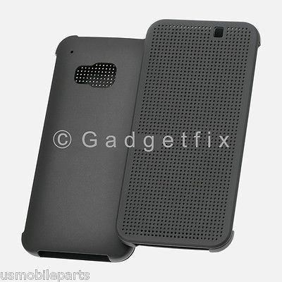 US New Premium HTC One M9 Black Slim Smart Dot View Matrix Folio Flip Case Cover