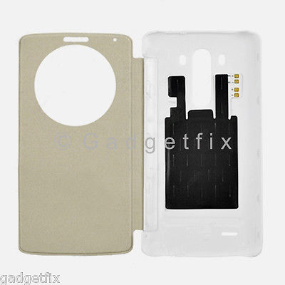 White Quick Circle Flip Cover Case NFC + QI Wireless Charging Charger for LG G3