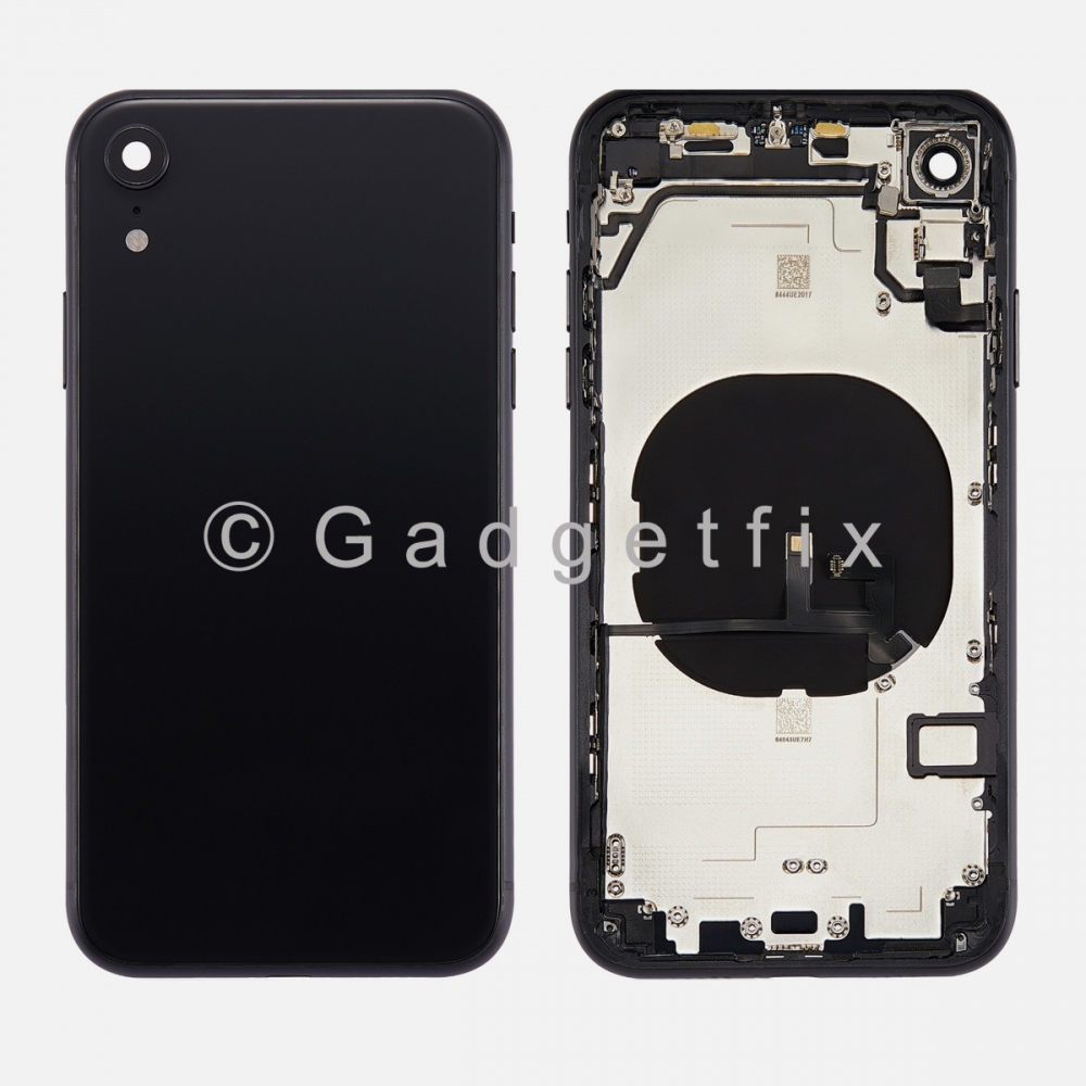 Black Battery Back Glass Door + Mid Frame + Camera Lens + NFC & Volume Flex For Iphone XR