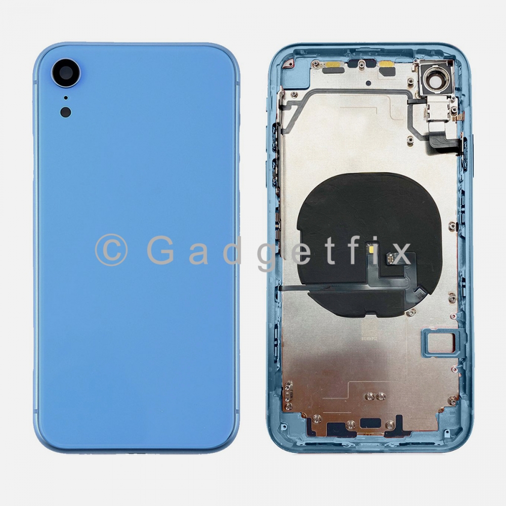 Blue Battery Back Glass Door + Mid Frame + Camera Lens + NFC & Volume Flex For Iphone XR