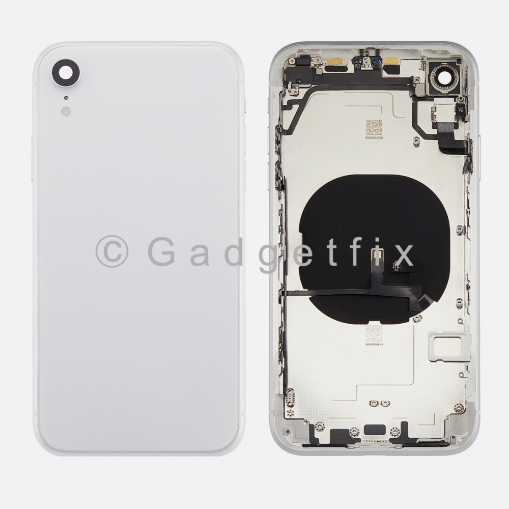 White Battery Back Glass Door + Mid Frame + Camera Lens + NFC & Volume Flex For Iphone XR