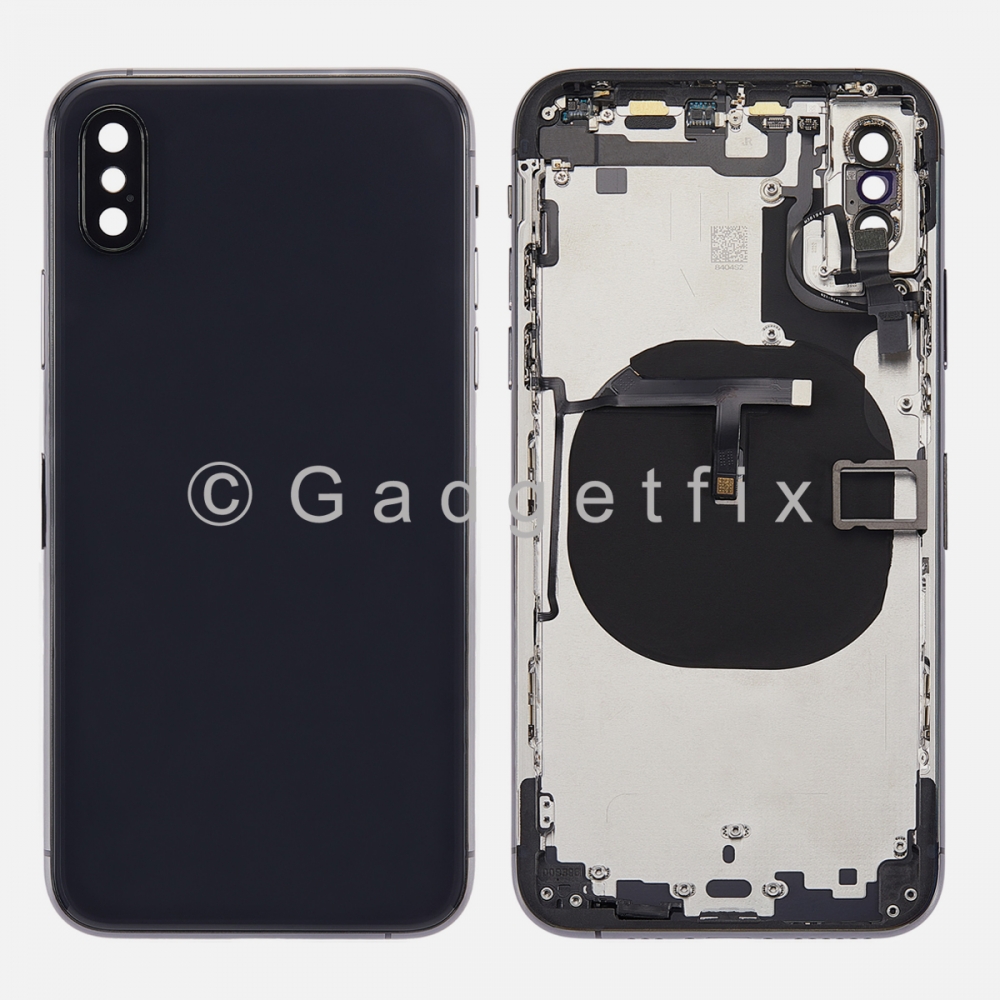 Gray Battery Back Glass Door + Mid Frame + Camera Lens + NFC & Volume Flex For Iphone XS