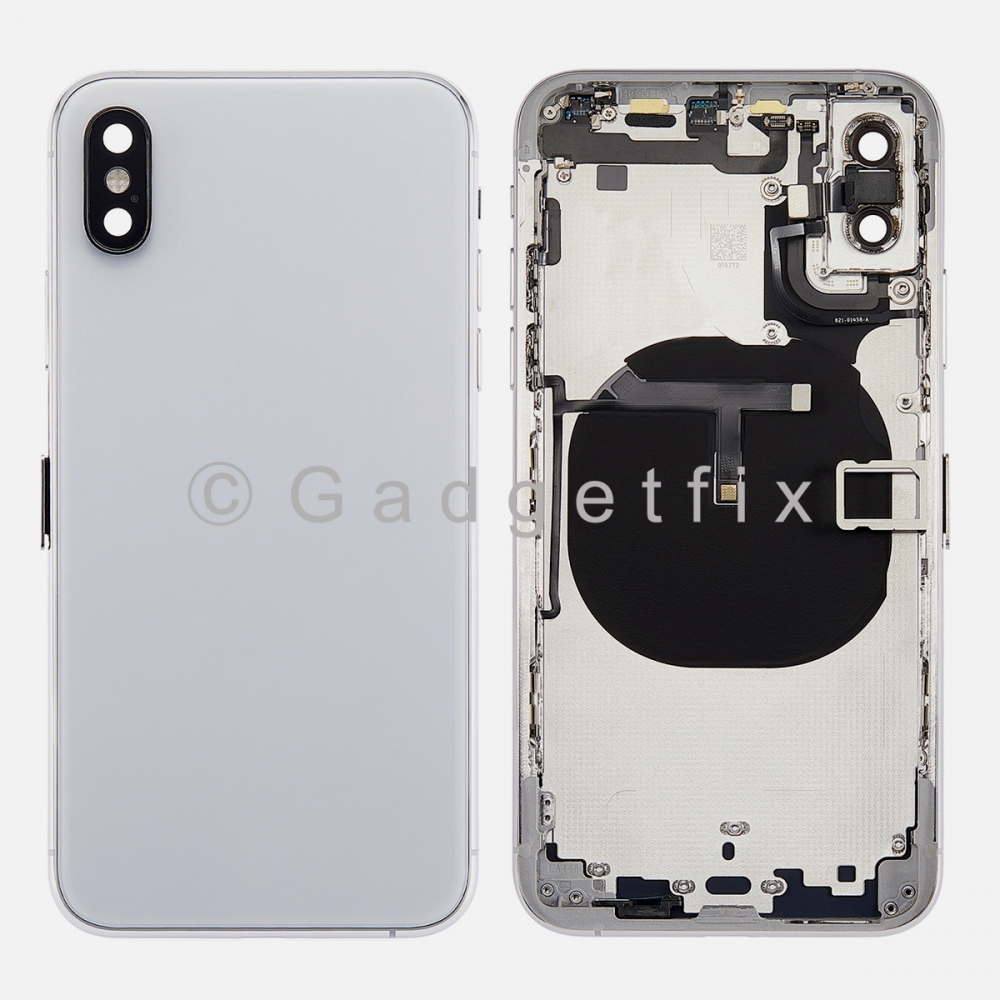 Silver Battery Back Glass Door + Mid Frame + Camera Lens + NFC & Volume Flex For Iphone XS
