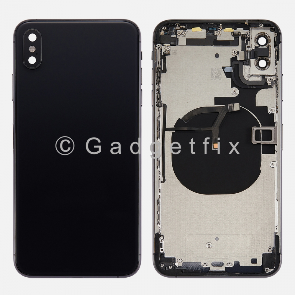 Black Battery Back Glass Door + Mid Frame + Camera Lens + NFC & Volume Flex For Iphone XS Max