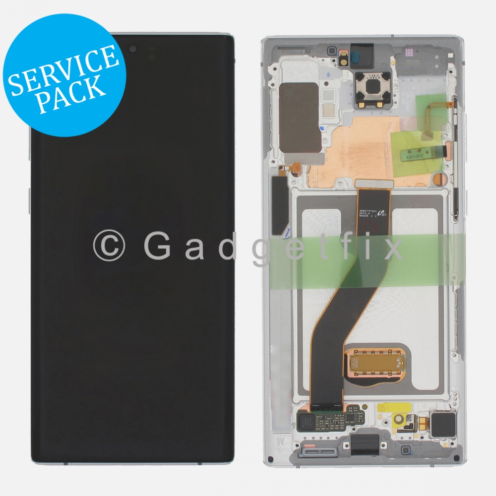 White LCD Display Screen Assembly + Frame For Samsung Galaxy Note 10+ Plus (Service Pack)