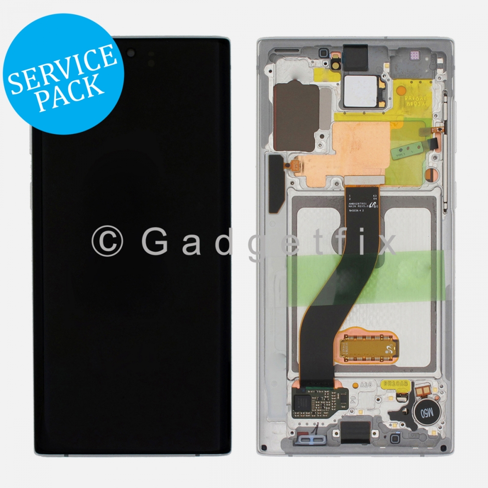 White AMOLED Display Screen Assembly + Frame For Samsung Galaxy Note 10 N970 (Service Pack)