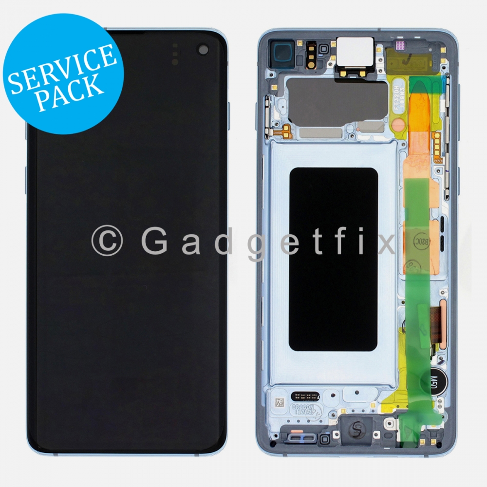 Blue Display LCD Touch Screen Digitizer + Frame For Samsung Galaxy S10 (Service Pack)