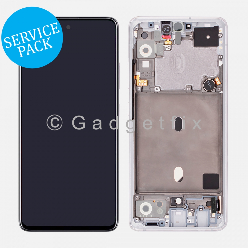 White Display LCD Touch Screen Digitizer + Frame for Samsung Galaxy A51 5G A516 (Service Pack)