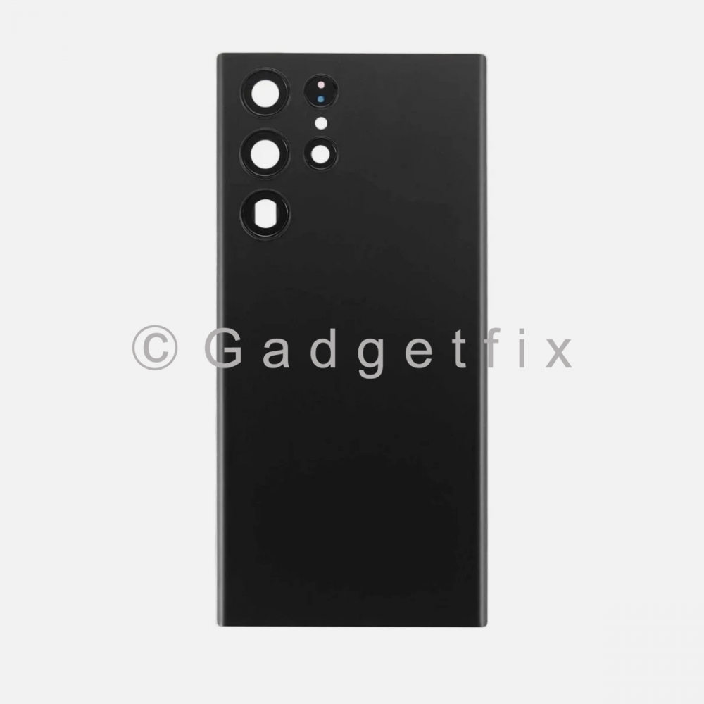 Black Back Cover Glass Battery Door Camera Lens + Adhesive for Samsung Galaxy 22 Ultra