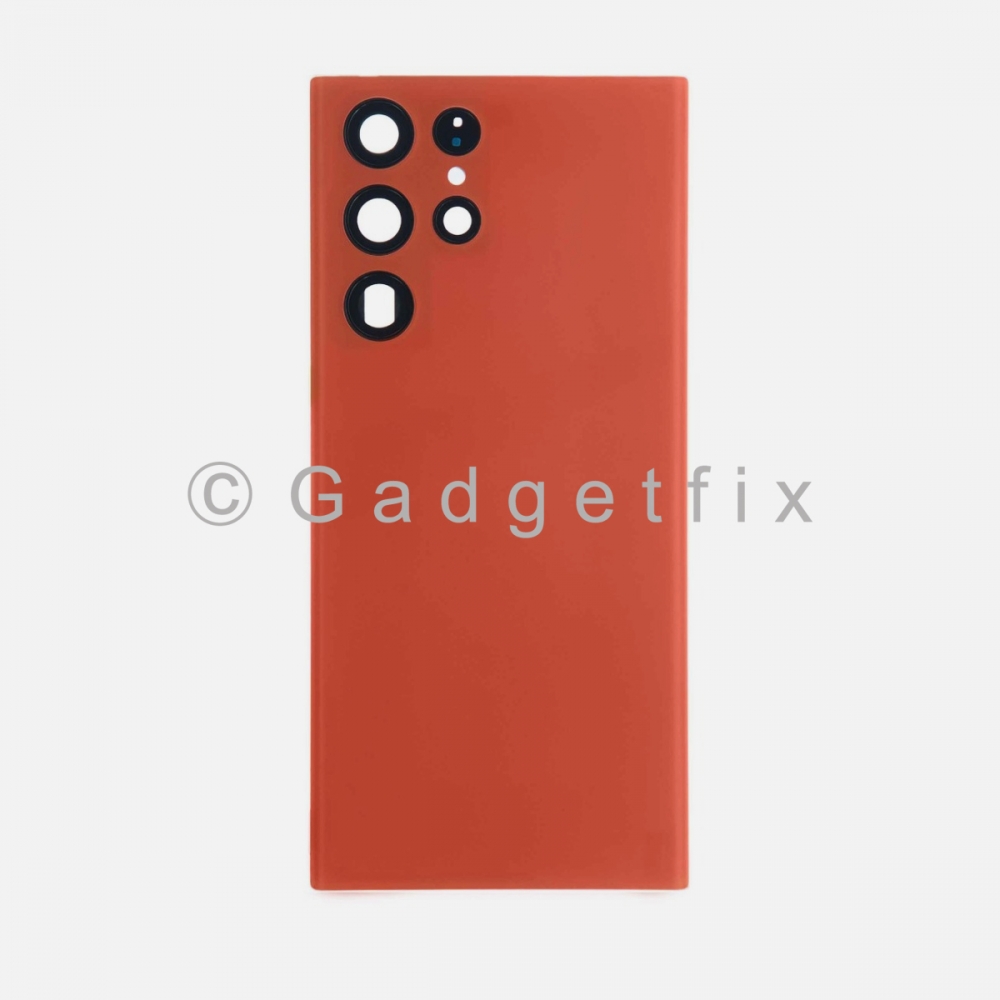 Red Back Cover Glass Battery Door Camera Lens + Adhesive for Samsung Galaxy 22 Ultra