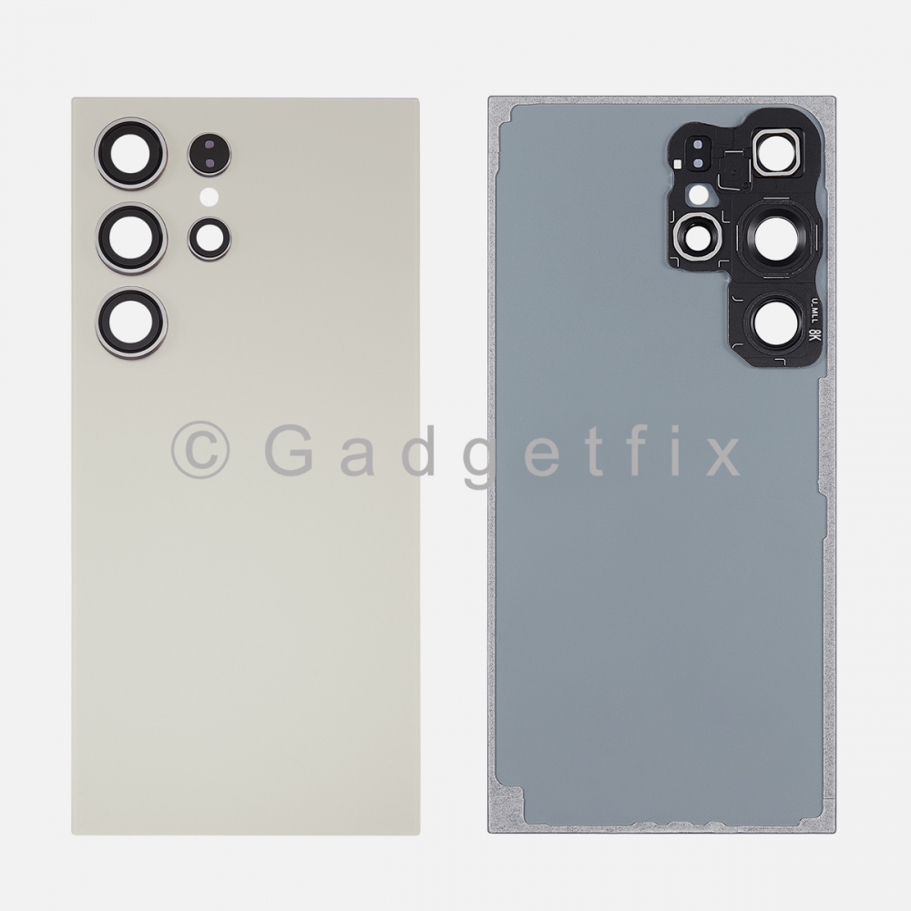 Gray Back Cover Glass Battery Door Camera Lens + Adhesive for Samsung Galaxy S24 Ultra