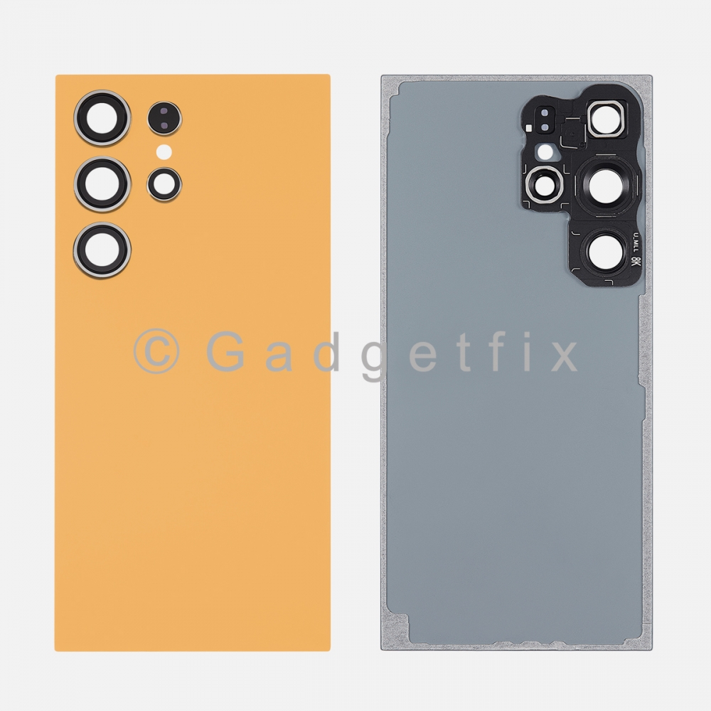 Orange Back Cover Glass Battery Door Camera Lens + Adhesive for Samsung Galaxy S24 Ultra