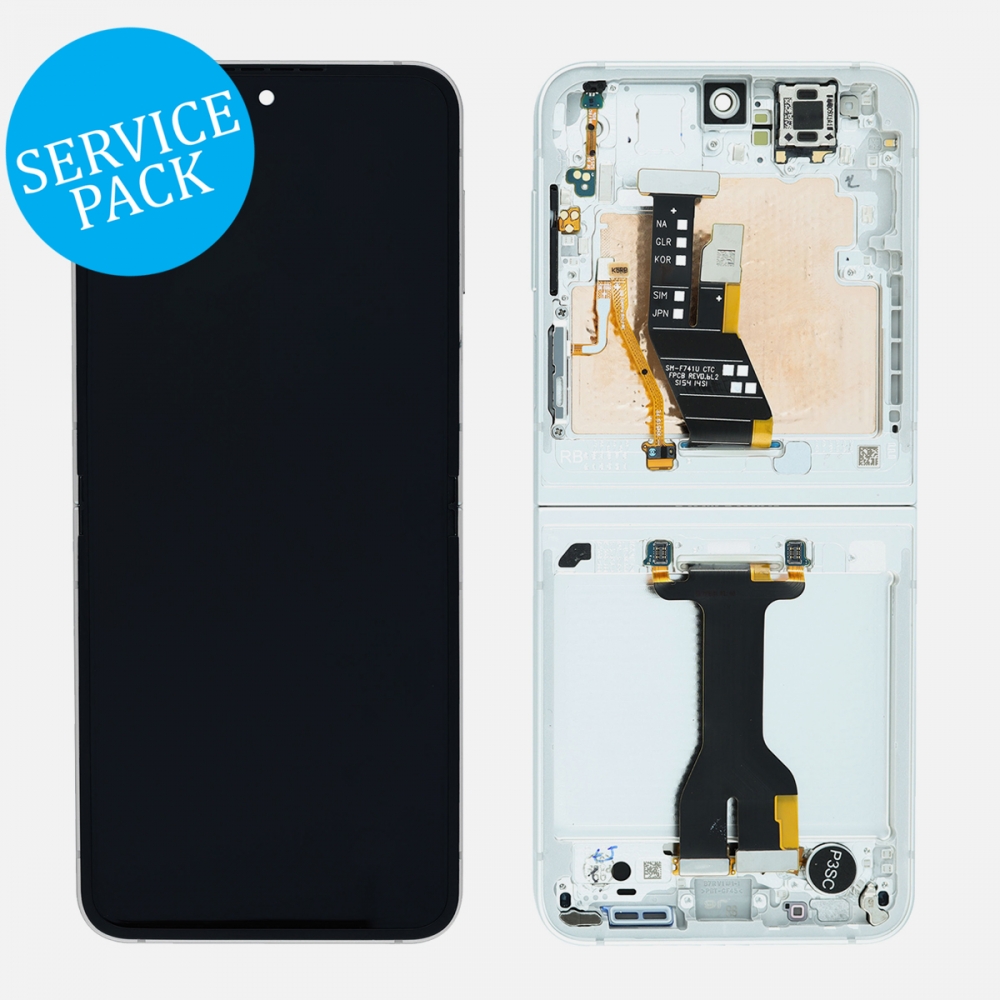 White Samsung Z Flip 7 FE 5G F761 Inner OLED Display LCD Touch Screen Digitizer Frame (Service Pack) 