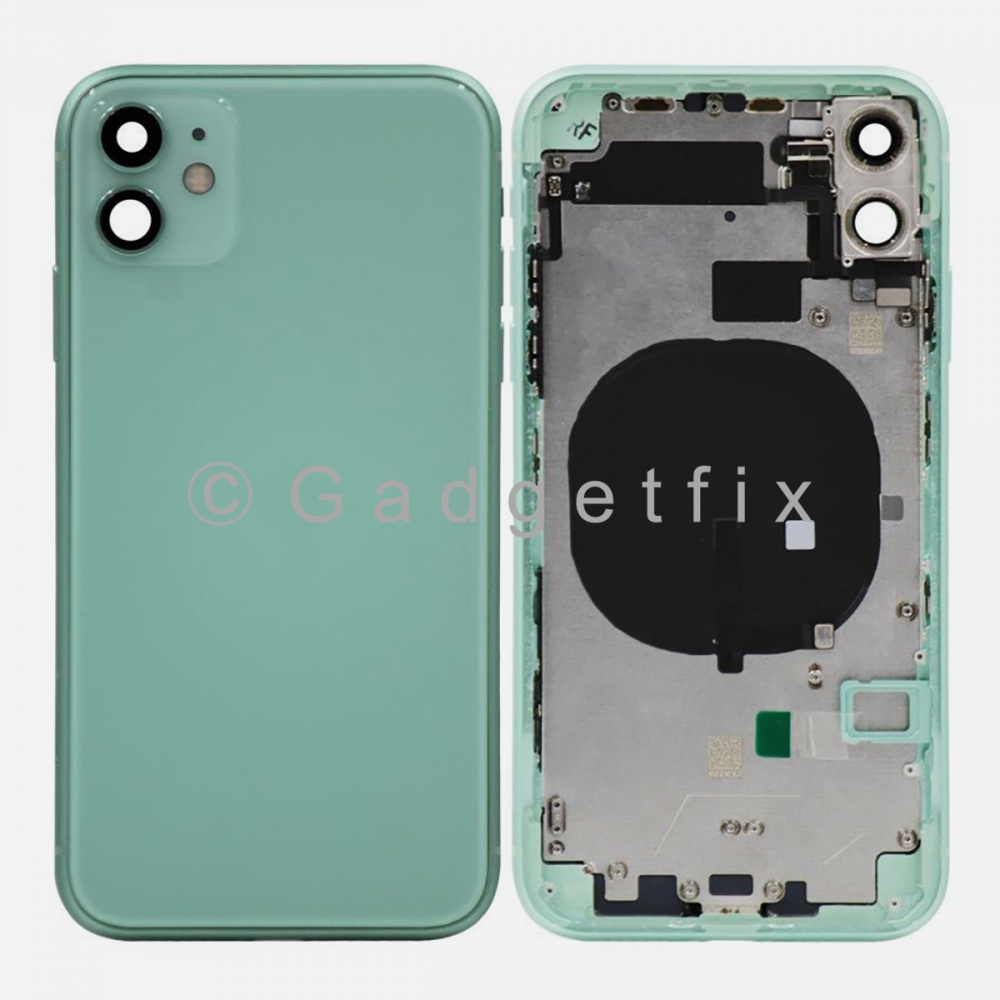 Green Battery Back Glass Door + Mid Frame + Camera Lens + NFC & Volume Flex For Iphone 11