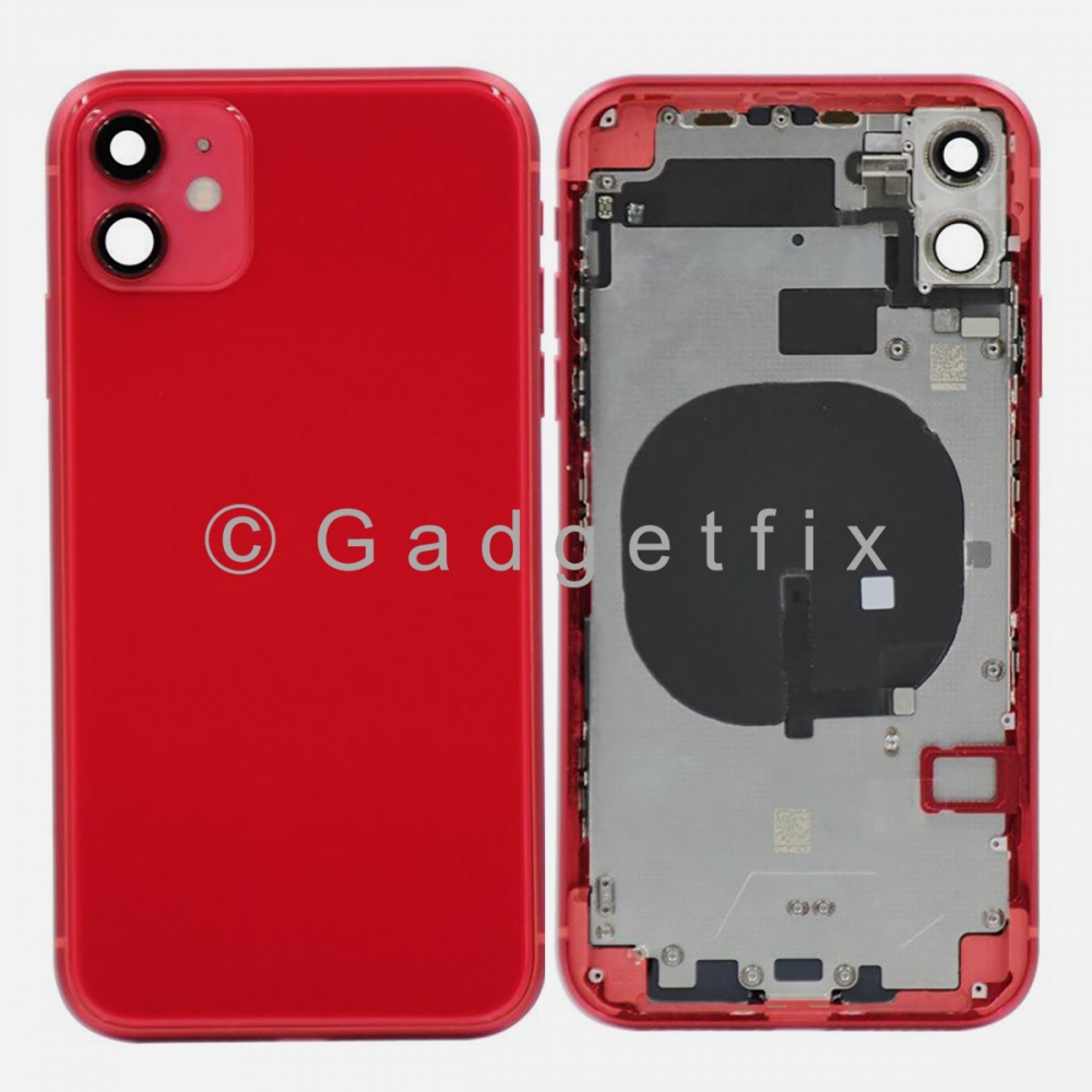 Red Battery Back Glass Door + Mid Frame + Camera Lens + NFC & Volume Flex For Iphone 11