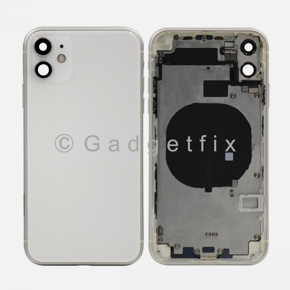 White Battery Back Glass Door + Mid Frame + Camera Lens + NFC & Volume Flex For Iphone 11