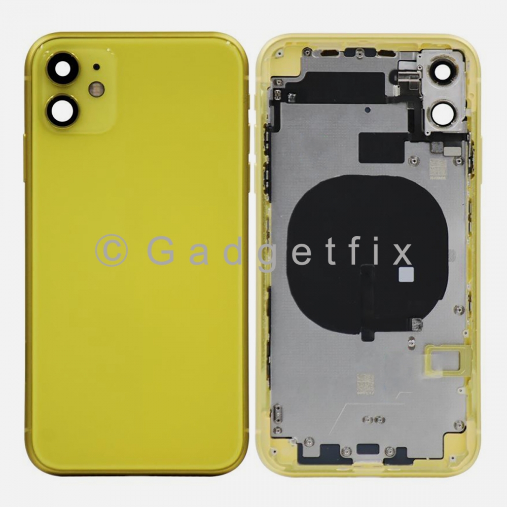 Yellow Battery Back Glass Door + Mid Frame + Camera Lens + NFC & Volume Flex For Iphone 11