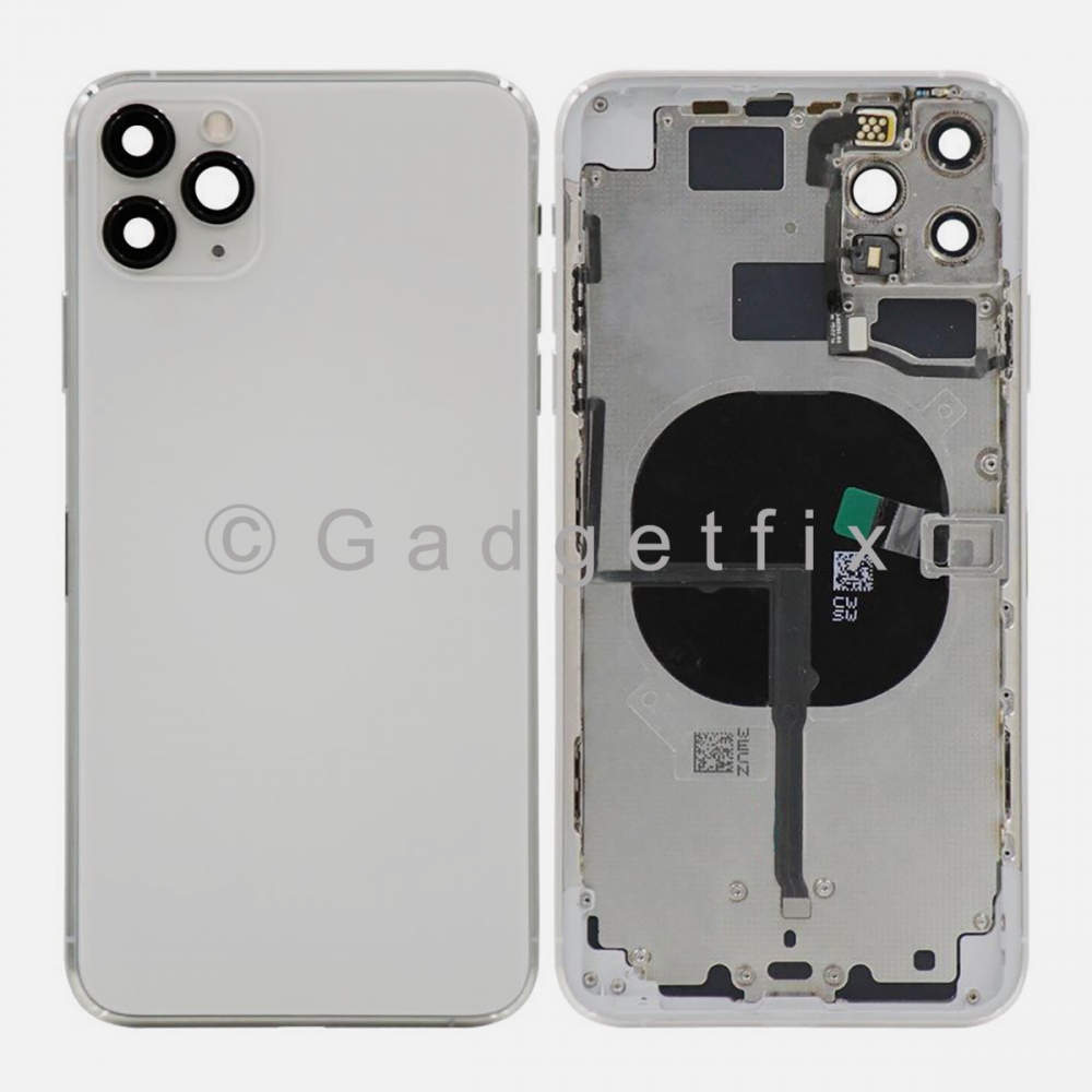 Silver Battery Back Glass Door + Mid Frame + Camera Lens + NFC For Iphone 11 Pro Max