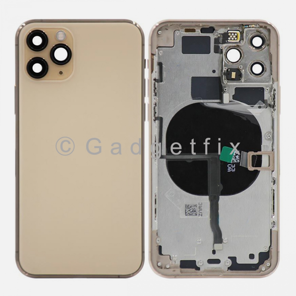 Gold Battery Back Glass Door + Mid Frame + Camera Lens + NFC & Volume Flex For Iphone 11 PRO