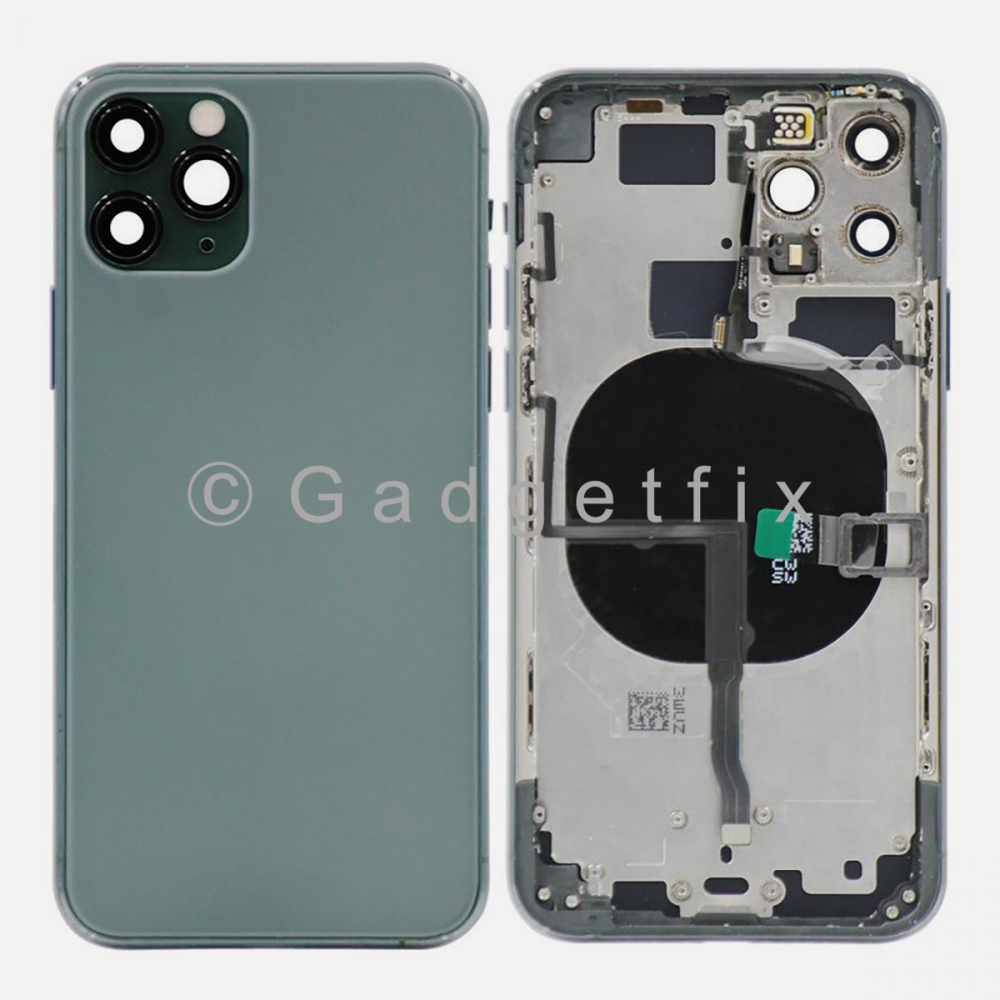 Green Battery Back Glass Door + Mid Frame + Camera Lens + NFC & Volume Flex For Iphone 11 PRO