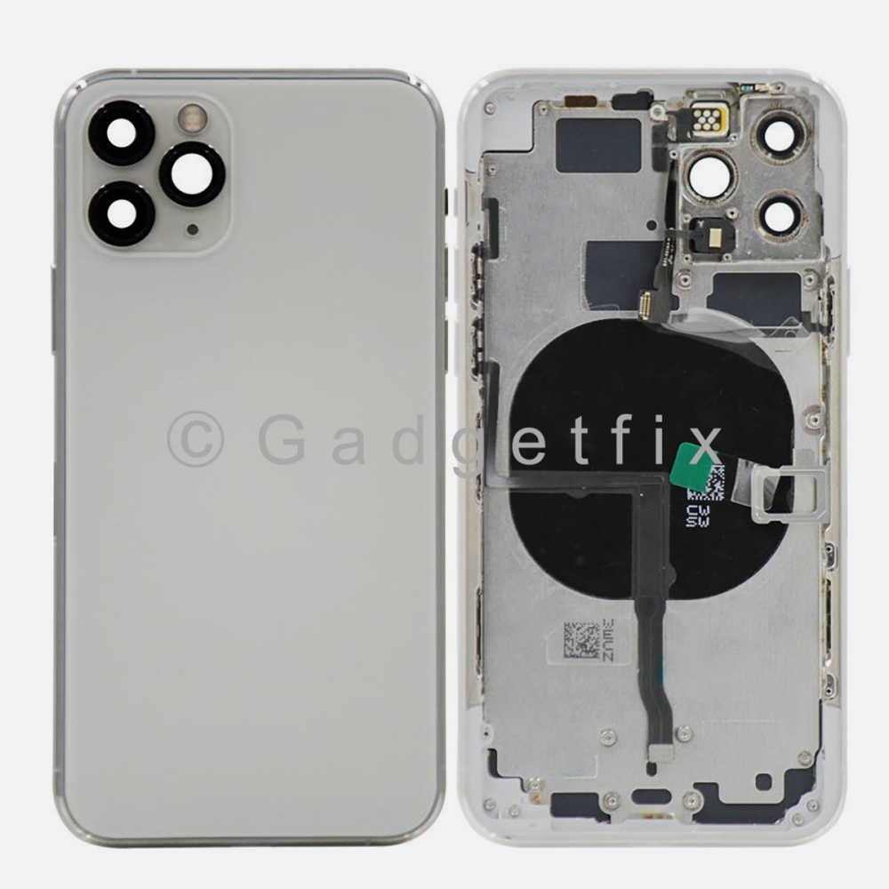 Silver Battery Back Glass Door + Mid Frame + Camera Lens + NFC & Volume Flex For Iphone 11 PRO