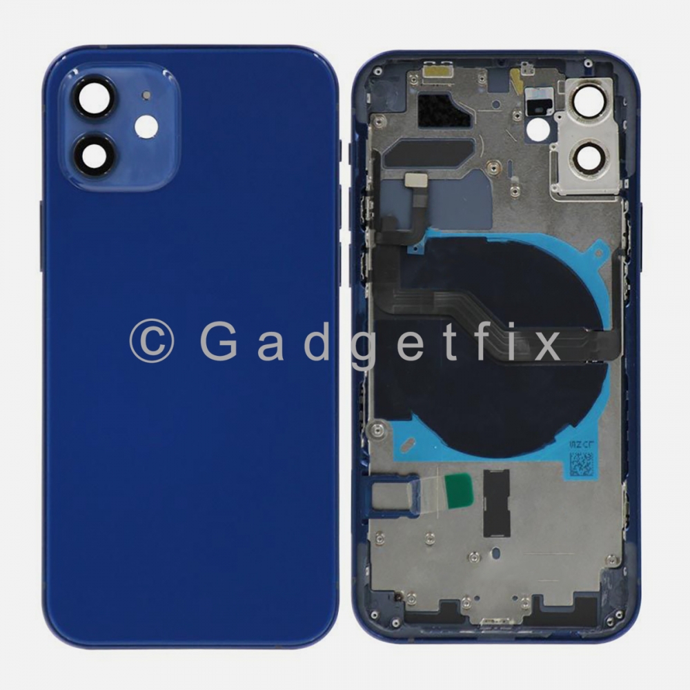 Blue Battery Back Glass Door + Mid Frame + Camera Lens + NFC & Volume Flex For Iphone 12 
