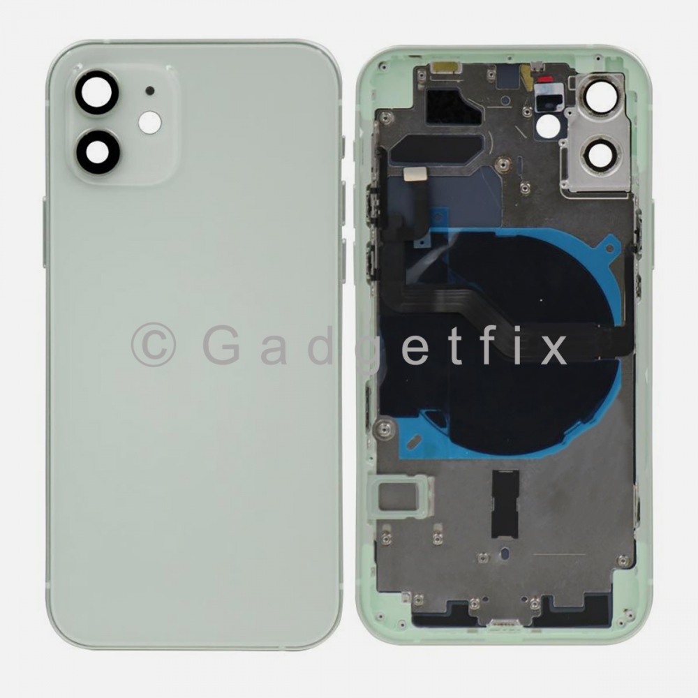 Green Battery Back Glass Door + Mid Frame + Camera Lens + NFC & Volume Flex For Iphone 12 