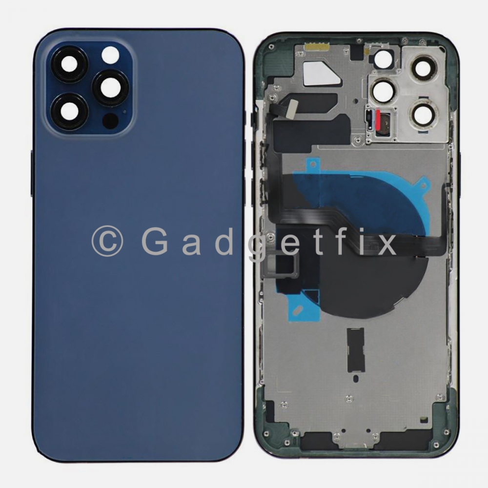 Blue Battery Back Glass Door + Mid Frame + Camera Lens + NFC & Volume Flex For iPhone 12 Pro Max