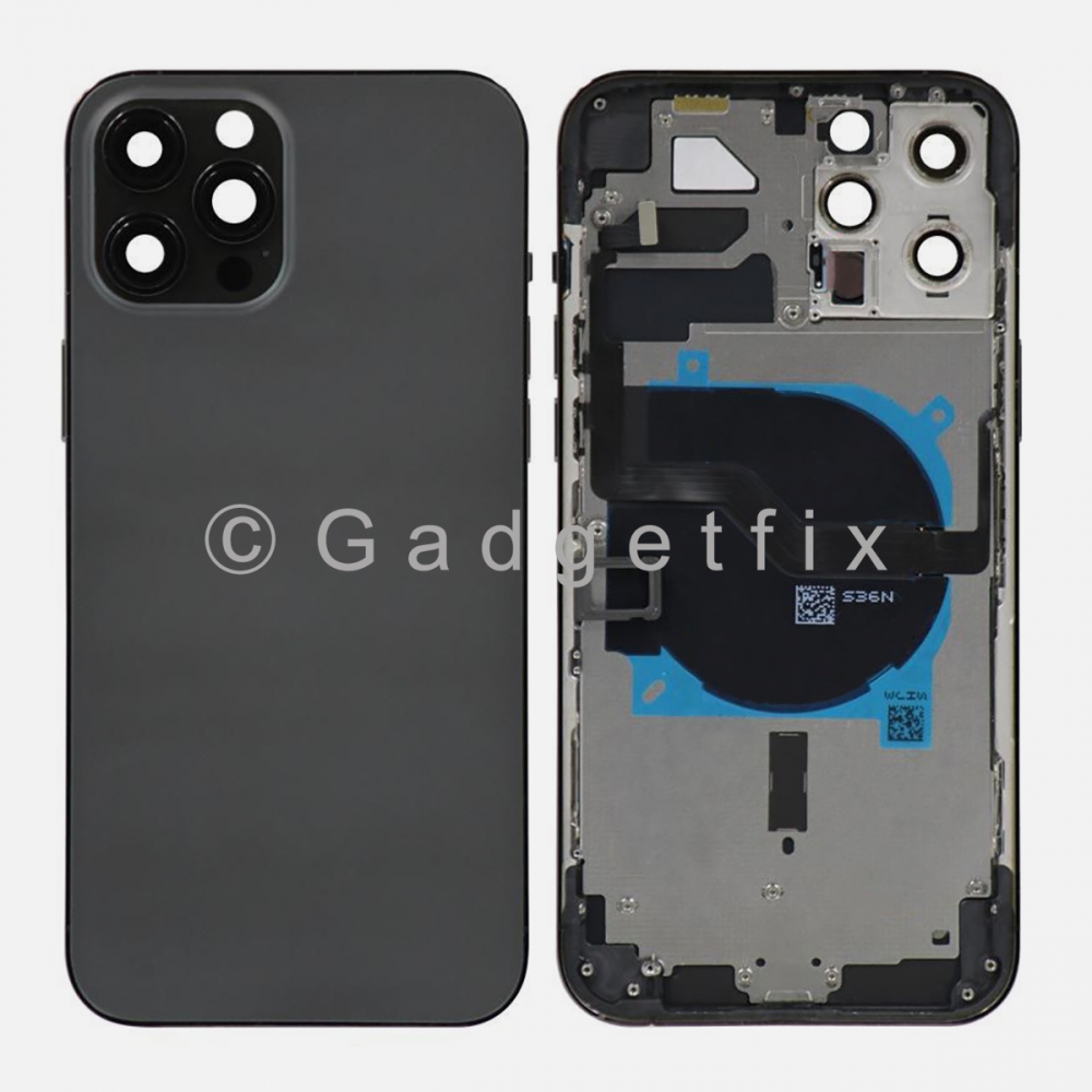 Graphite Battery Back Glass Door + Mid Frame + Camera Lens + NFC & Volume Flex For iPhone 12 Pro Max