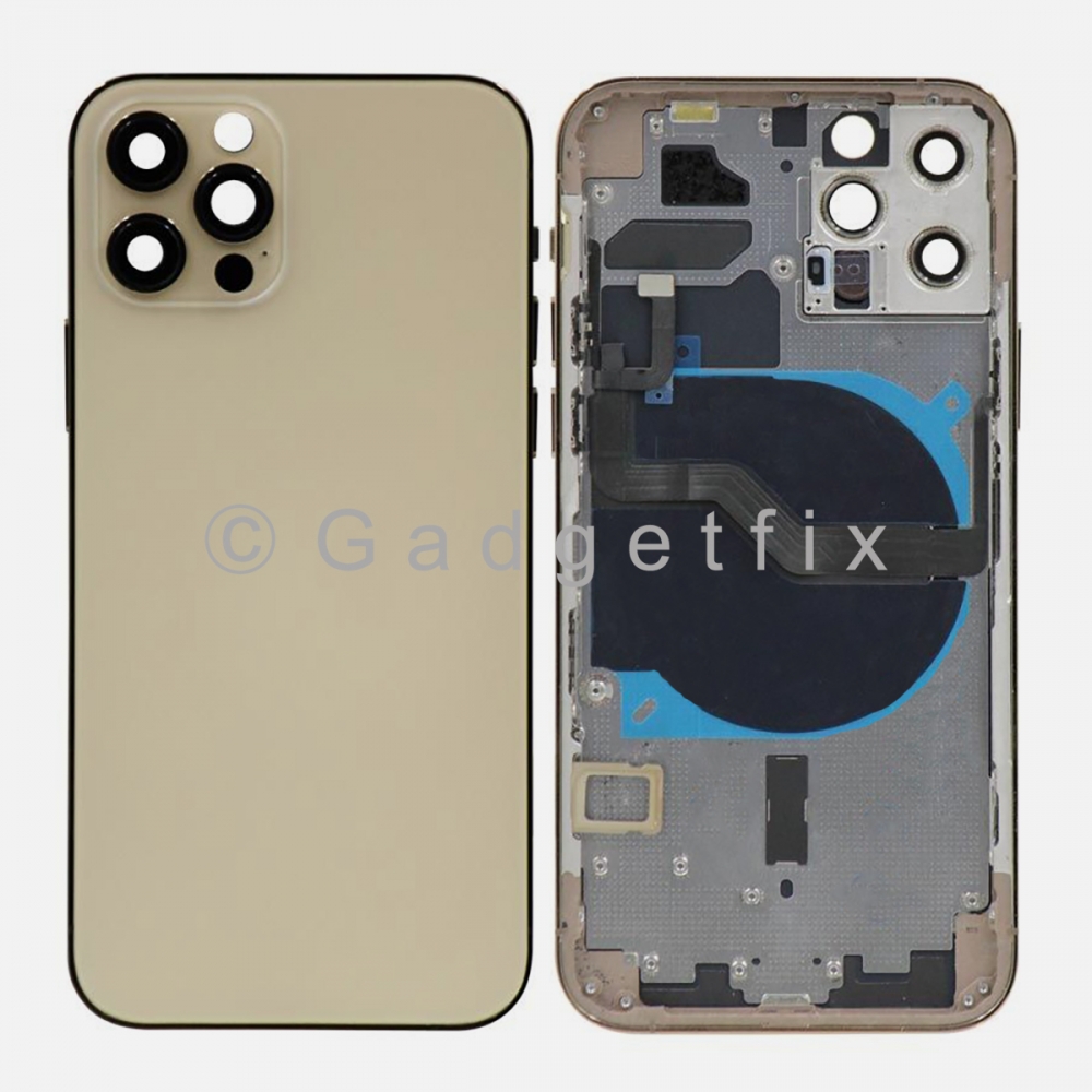 Gold Battery Back Glass Door + Mid Frame + Camera Lens + NFC & Volume Flex For iPhone 12 PRO