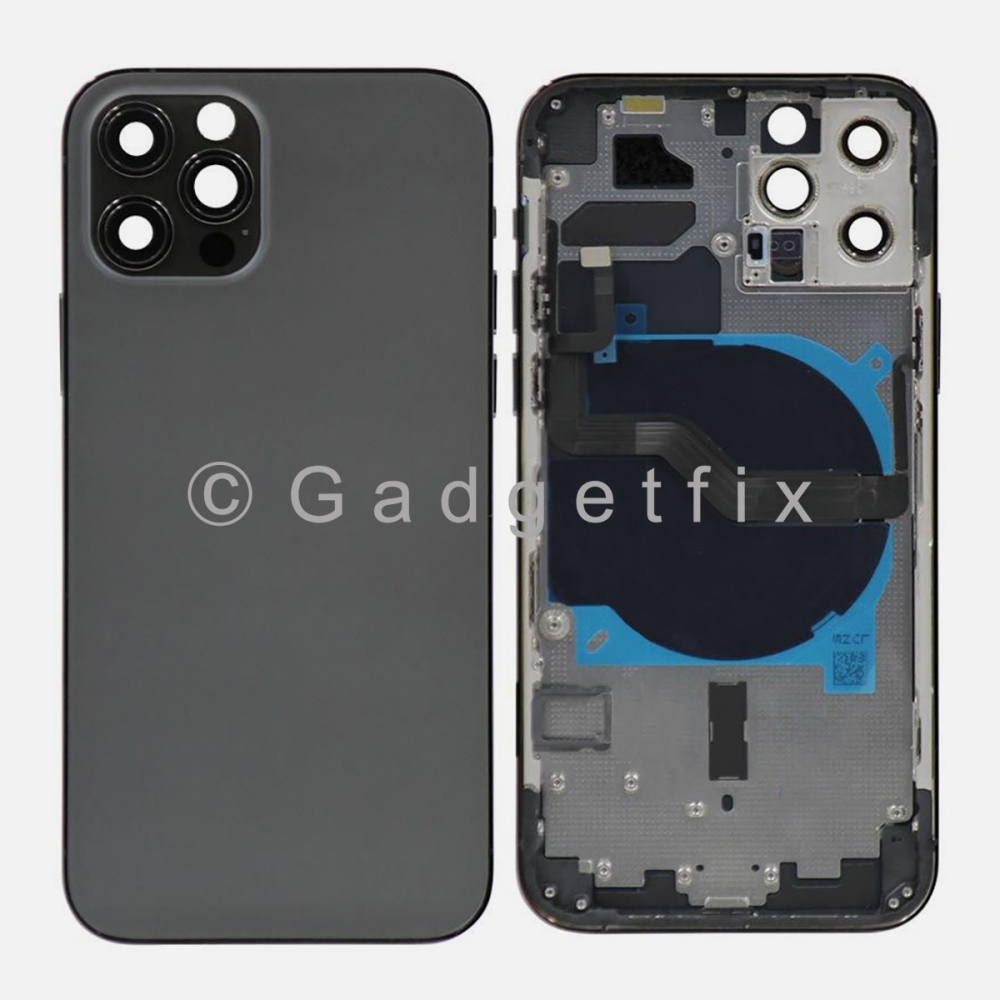 Graphite Battery Back Glass Door + Mid Frame + Camera Lens + NFC & Volume Flex For Iphone 12 PRO