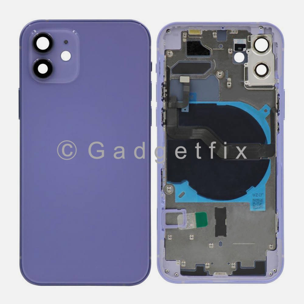 Purple Battery Back Glass Door + Mid Frame + Camera Lens + NFC & Volume Flex For Iphone 12 MINI