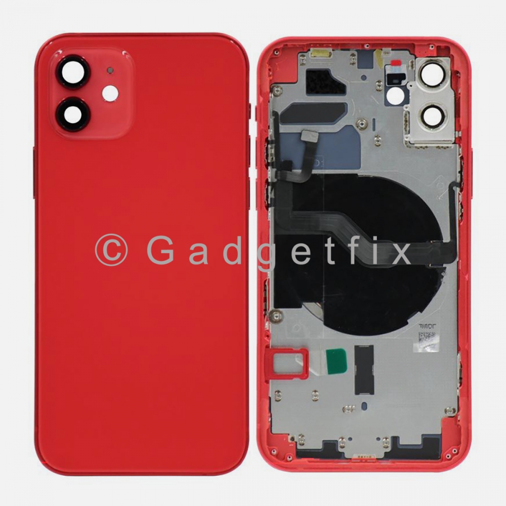 Red Battery Back Glass Door + Mid Frame + Camera Lens + NFC & Volume Flex For Iphone 12 