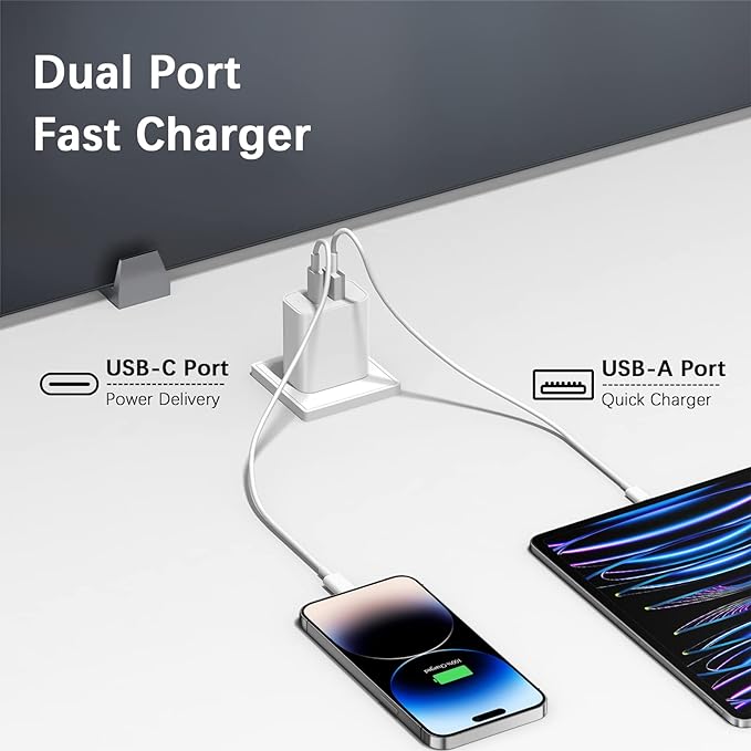 35W Dual Port USB-A & USB-C Power Adapter Wall Charger For Iphone | Samsung | LG