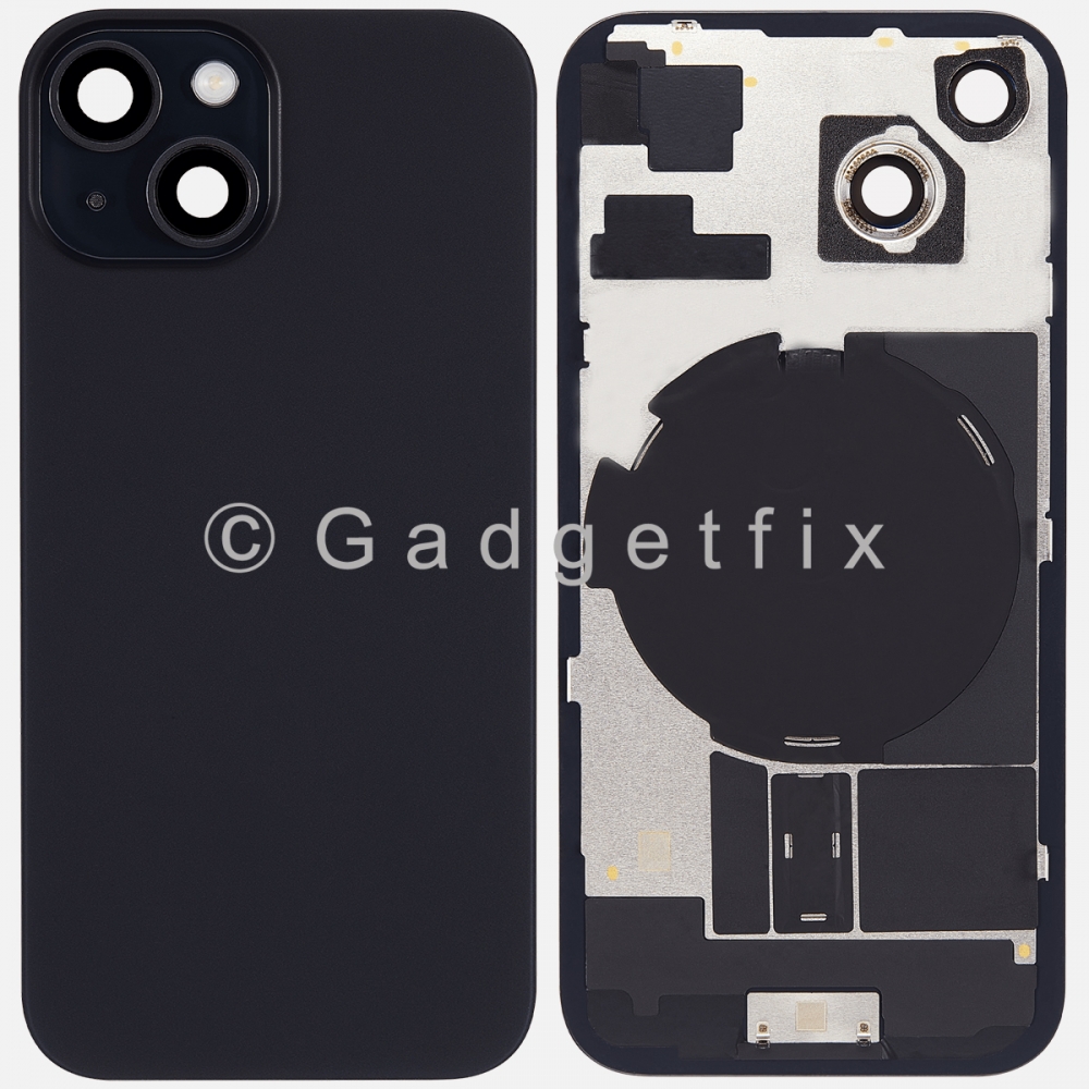 Black Rear Back Cover Battery Door w/ Frame + Camer Lens Magsafe Magnet For Iphone 15