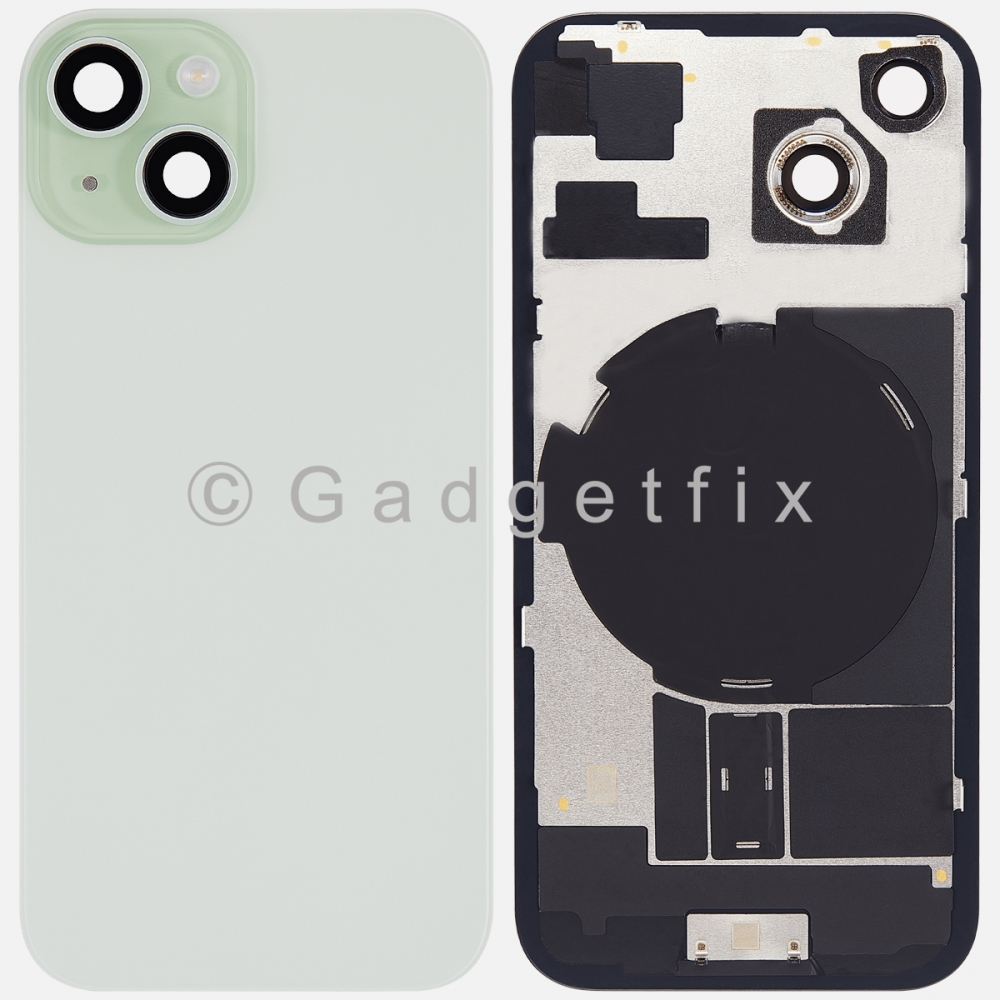 Green Rear Back Cover Battery Door w/ Frame + Camer Lens Magsafe Magnet For Iphone 15