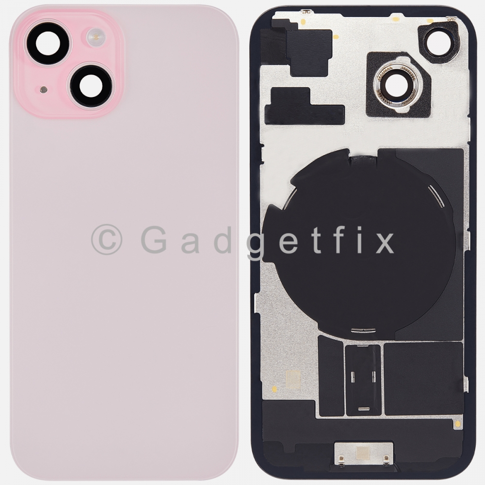 Pink Rear Back Cover Battery Door w/ Frame + Camer Lens Magsafe Magnet For Iphone 15
