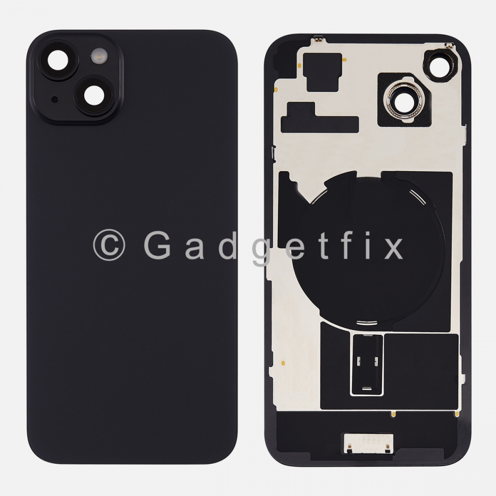 Black Rear Back Cover Battery Door w/ Frame + Camer Lens Magsafe Magnet For Iphone 15 Plus