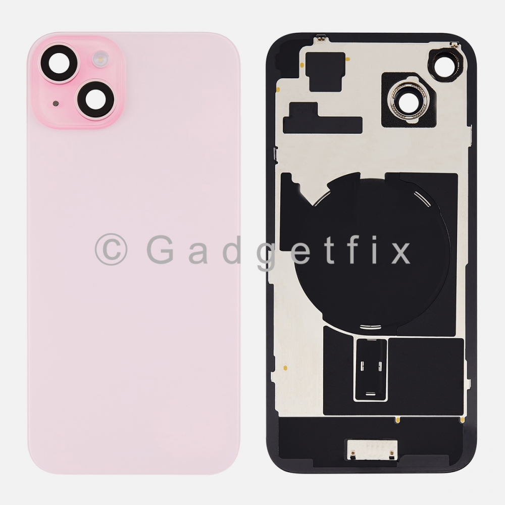 Pink Rear Back Cover Battery Door w/ Frame + Camer Lens Magsafe Magnet For Iphone 15 Plus