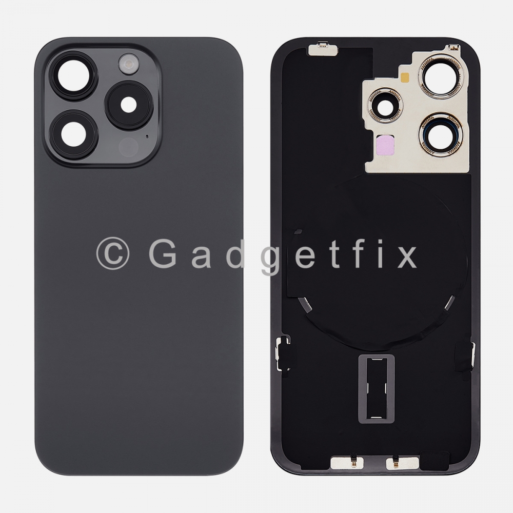Black Rear Back Cover Battery Door w/ Frame + Camer Lens Magsafe Magnet For Iphone 15 Pro