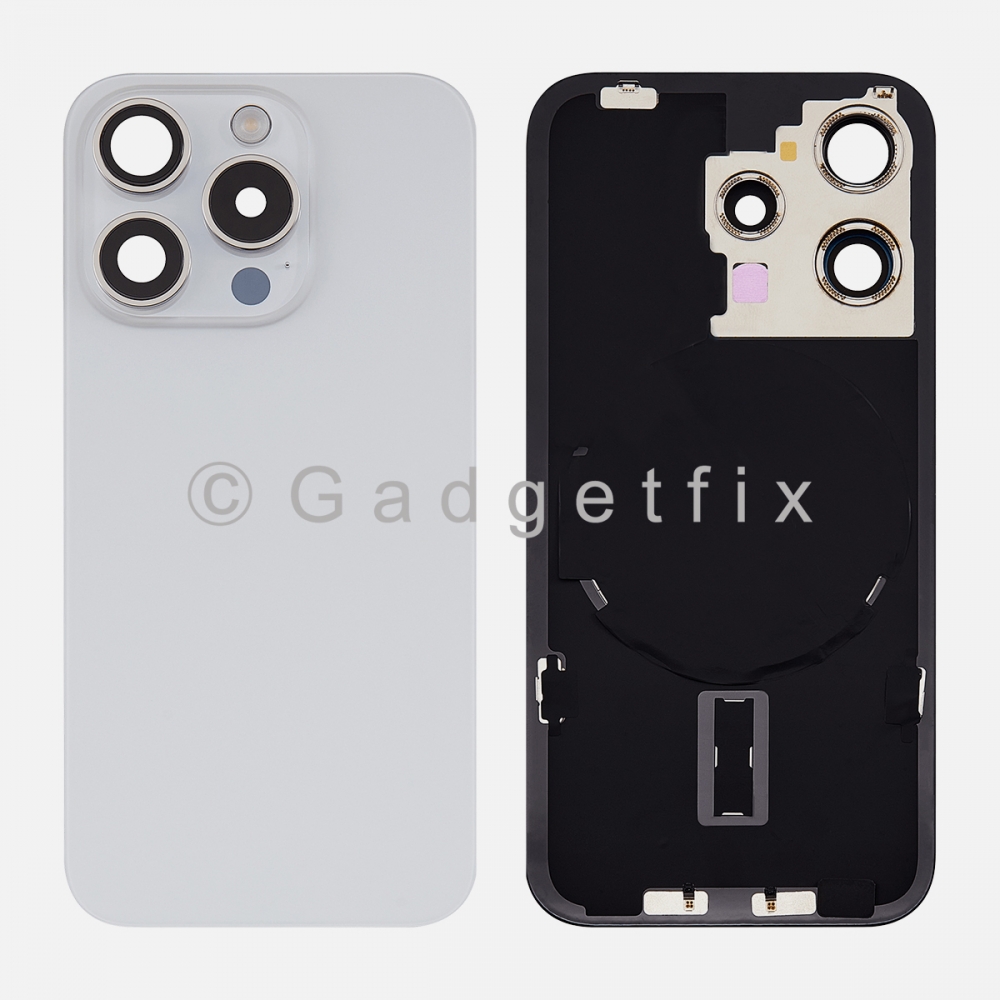 White Rear Back Cover Battery Door w/ Frame + Camer Lens Magsafe Magnet For Iphone 15 Pro