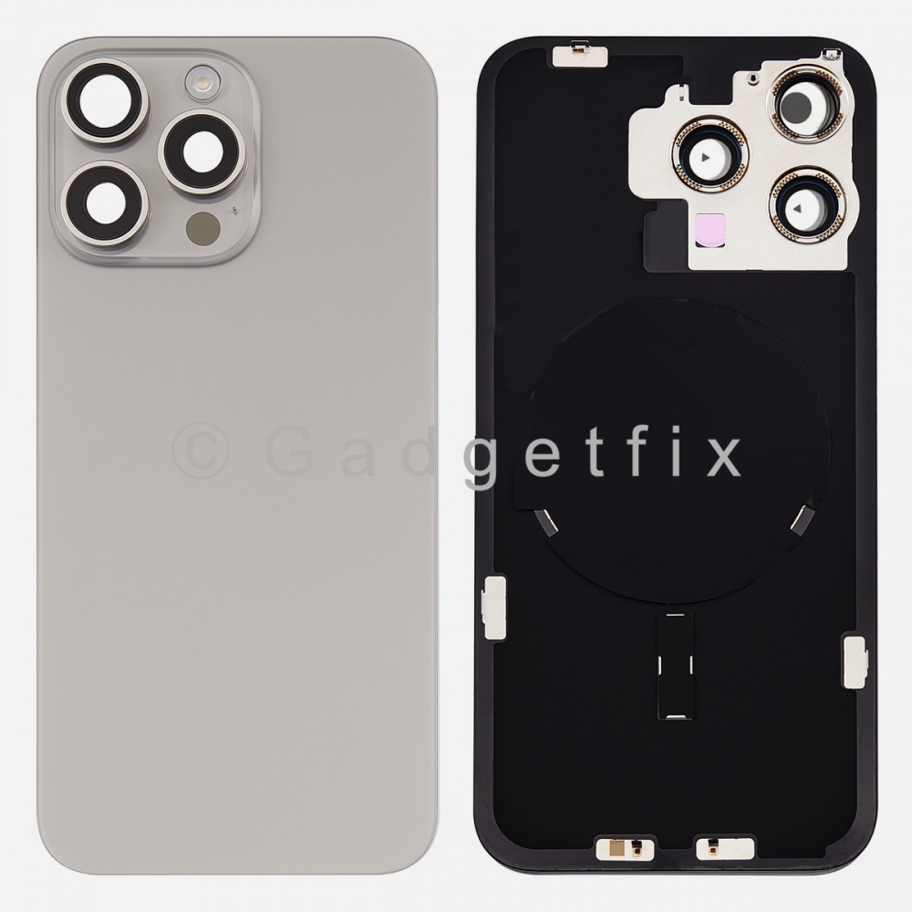 Natural Rear Back Cover Battery Door w/ Frame + Camer Lens Magsafe Magnet For Iphone 15 Pro Max