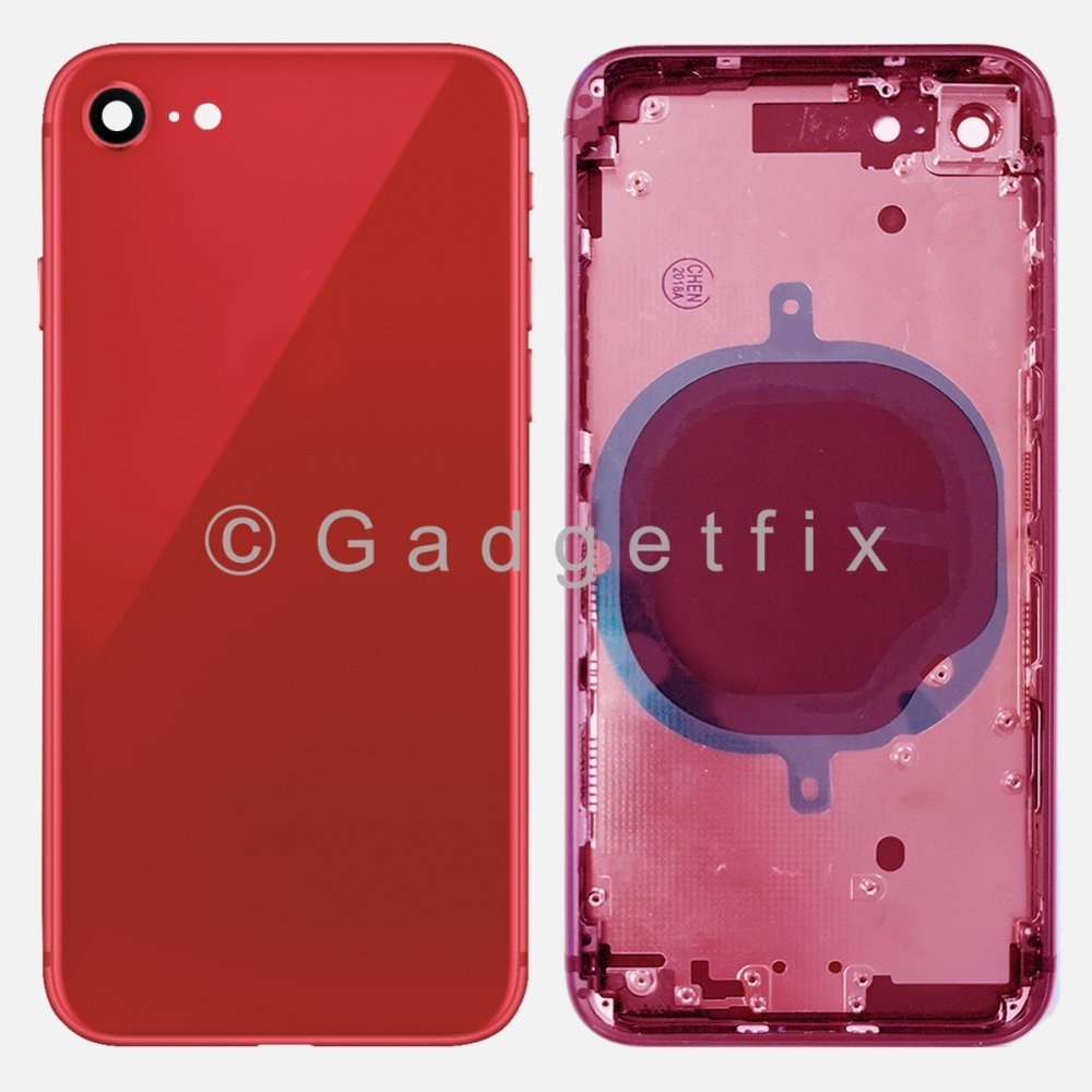 Red Battery Back Glass Door + Mid Frame + Camera Lens + Buttons + Sim Tray For Iphone 8 | SE2020