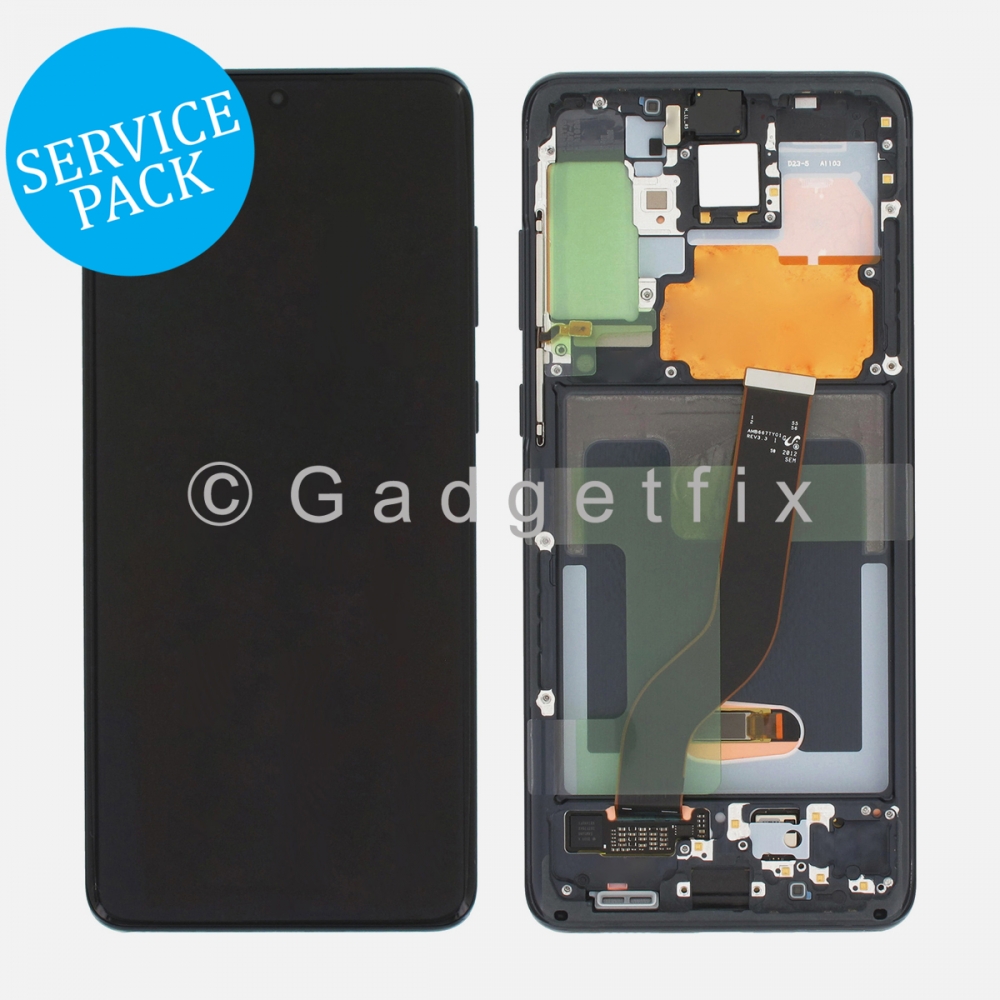Black AMOLED Display Screen Digitizer Assembly + Frame For Samsung Galaxy S20+ Plus 5G (Service Pack)