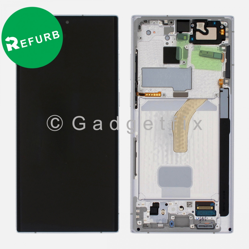 Refurbished White Display LCD Screen W/ Frame for Samsung Galaxy S22 Ultra G908U G908B