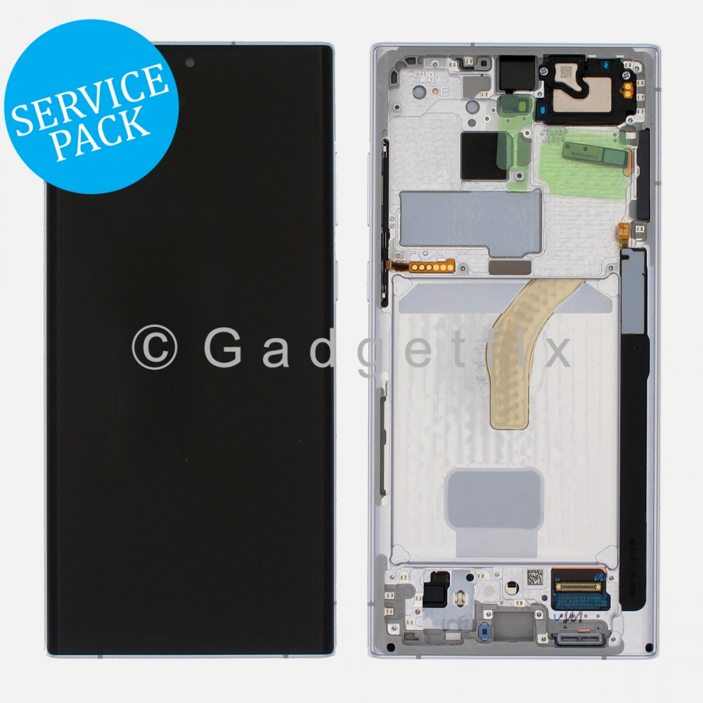 White Display LCD Screen W/ Frame for Samsung Galaxy S22 Ultra G908U G908B (Service Pack)