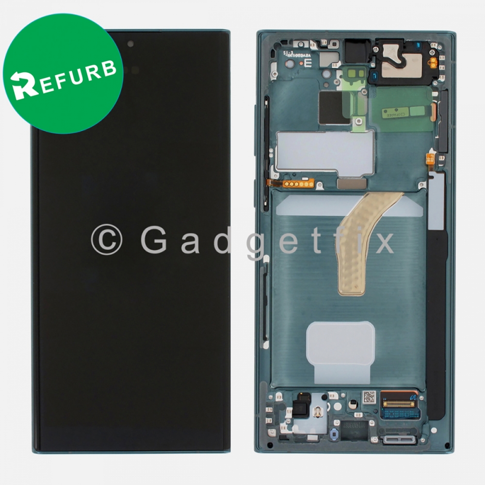 Refurbished Green Display LCD Screen W/ Frame for Samsung Galaxy S22 Ultra G908U G908B